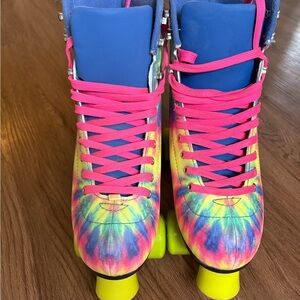 Colorful Tie-Dye Roller Skates with Pink Laces